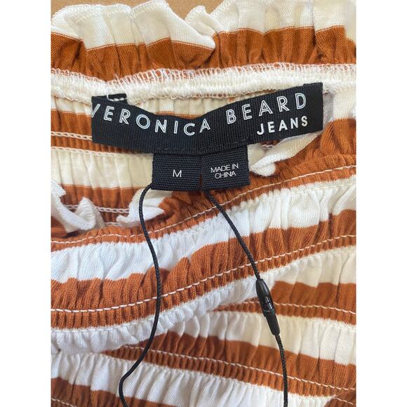 NWT VERONICA BEARD TOP MEDIUM BROWN CAFE STRIPED CROPPED PREPPY RESORT VACATION - Picture 6 of 14